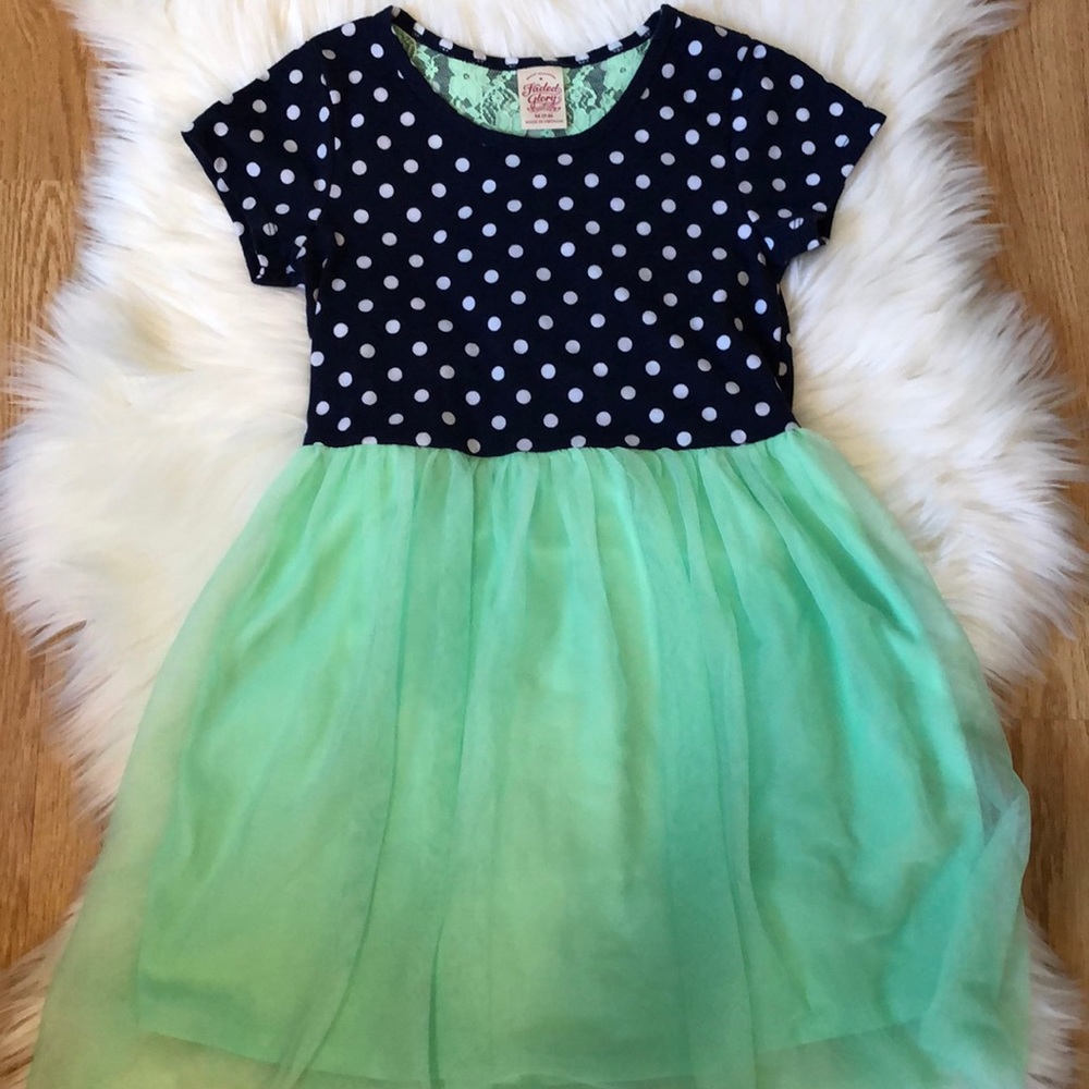Polka dotted blue and green dress